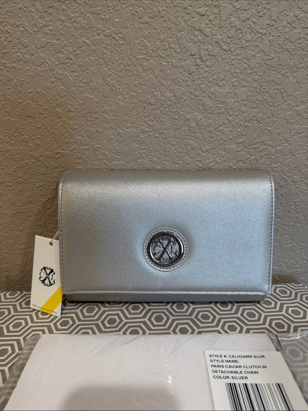 Christian Lacroix Metallic Silver Clutch with Emblem